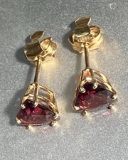 Estate 14k/585 Yellow Gold Natural Rubellite Tourmaline Stud Earrings 2.86 Grams picture
