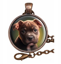 Pitbull Puppy Dog Lover Gift Glass Top Pendant Necklace Handcrafted Jewelry picture