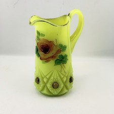Antique Jefferson Diamond with Peg Custard Glass Creamer Hand Painted Uranium picture