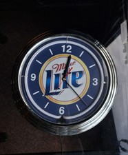 Vintage Retro Miller Chrome Neon Light up Clock Round Beer Clock picture