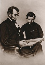 Abraham Lincoln reading with son Tad 1864 Brady Photo Recent Print picture