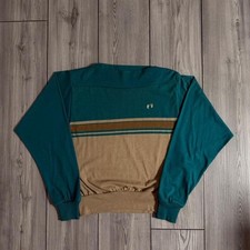 Vintage 70s Hang Ten Embroidered Bare Feet Logo Striped Surf Long Sleeve picture