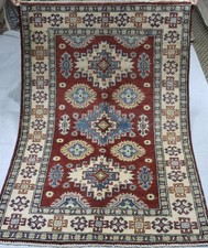 Red Super Kazak Handmade Rug Foyer Geometric Oriental Accent Wool Carpet 3x5 picture