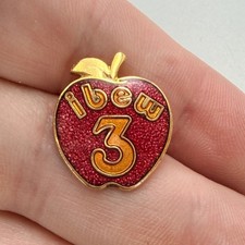 IBEW Local 3 Red Apple Lapel Pin Glitter Enamel Electrical Workers Union Vintage picture