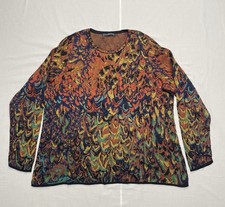 Peruvian Connection Abstract 100% Pima Cotton Floral Multicolor Iris Sweater XXL picture