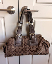 Coach Vintage Signature Brown Jacquard Mia Handbag Purse Satchel picture