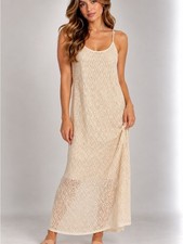 Hurley Ivory Crochet Lace Maxi Dress Open Back Boho Beach Size M picture