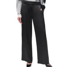 DKNY Women Straight-Leg Dress Pants with Tab Waist- in Black Satin. Size 6 New picture
