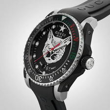 Gucci Dive Mystic Cat Black Rubber Strap Watch YA136320 picture