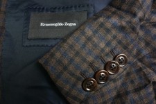 Ermenegildo Zegna Milano Current Brown Blue Gingham Plaid Sport Coat 38S picture