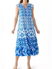 NEW Wonderly Cap Sleeve Tiered Printed Maxi Dress XL Blue White Star Geo Boho picture