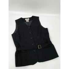 VTG Worthington Belted Vest Womens 10 Black 90s Minimalist Capsule Academia picture