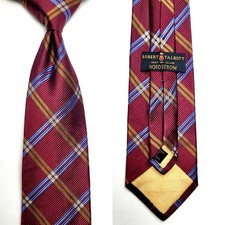 Robert Talbot Best of Class  Burgundy Blue Plaid Jaquard Silk Tie #343 picture
