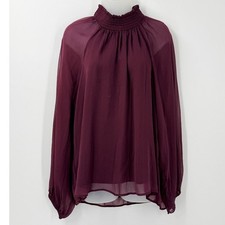 NWT Whimsigoth witchy vampy Joie Deep Wine Smocked Mock Neck top womens sz XL picture