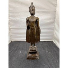 Large Antique 17th C. Thai Ayutthaya Crowned Standing Buddha Bronze - 21