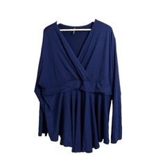 Allegrace Women’s Sz 4X Navy Blue Blouse Shirt Top V Neck Faux Wrap Long Sleeve picture