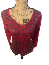 VTG Coldwater Creek Top Womens Medium Red Paisley Sequin Embellished Tee New picture