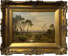 H. East (fl.1900-1920) Evening Glow Antique Oil Painting Landscape Signed picture