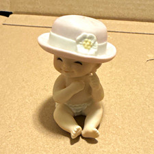 Vintage Lefton Porcelain Baby Figurine Sitting with Hat White/Beige 1980s picture
