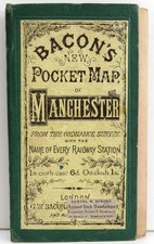 Antique Bacon's New Pocket Map of Manchester on Linen Paper -  picture