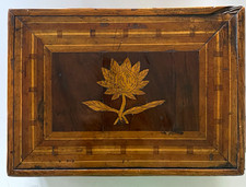 Antique 19th Century American Folk Art Marquetry Inlaid Wood Box Flower Inlay  picture