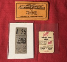 Vintage 1941 Philadelphia Phillies Rain Check + 1949 Schedule + Red Sox Ticket picture