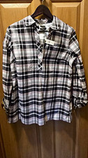 Talbots Shirt Womens 12 Black Red Plaid 1/4 Button Long Sleeve Tunic Top picture
