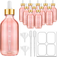 12 Pack 4 Oz Pink Glass Dropper Bottles with Plastic Droppers, Gold Caps picture