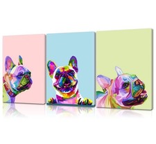 3 Piece French Bulldog Wall Art Dog Canvas Wall Art - French Bulldog Painting... picture