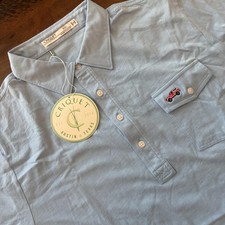 Criquet Polo Shirt Mens 2XL Blue Solid Pocket Car Embroidery NWT Organic Cotton picture