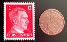 Germany WWII Era Third Reich Nazi 1 Reichspfennig Coin 1936-1940 & MNH Stamp Set picture