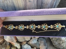 Vtg. 1920's-30's Art Deco Two-tone Egyptian Revival Filigree MOP/Glass Turquoise picture