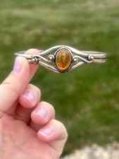 LOVELY Vintage 800 Silver Amber Cuff Bracelet 14 grams Swirl & Ball Accent NICE picture