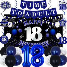 18Th Birthday Decorations for Boys Girls, Blue Black Happy 18Th Birthday Party picture