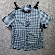 Chaps Shirt Mens XL Blue Plaid Classic Fit Stretch Button Front Short Sleeve NWT picture
