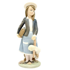 Lladro Autumn Girl w/ Doll Figurine Glossy Porcelain Blue Grey Large 5218 Spain picture