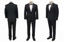 Men's Black Tuxedo with Flat Front Pants High Quality Merino Wool Modern Fit picture