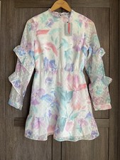 Oasis Petite Pastel Floral Dobby Spot Long Sleeve Ruffle Skater Dress Sz 6 Bnwt picture