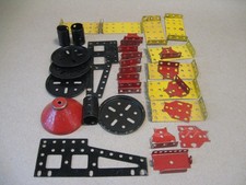 Vtg 1930s -50s AC Gilbert Erector Set Parts Red Black Yellow Plates Boiler Caps picture