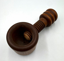 Vtg Hand Carved Wooden Screw Nutcracker Bowl Turned Wood Primitive Kitchen Decor picture