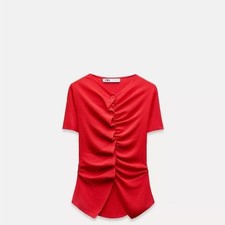 Zara Red Ruffled Front Short Sleeve Blouse picture