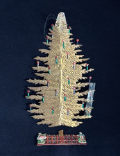 Antique Dresden Christmas Tree Ornament Gold Foil Candles Cherub Fence Base picture