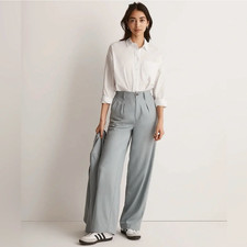 Madewell The Neale Straight Leg Pant Drapeweave Overcast Slate Blue Grey Size 8 picture