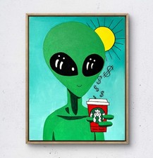 JANICEART 14x11 Original Alien Starbucks Signed Abstract Collectible Wall Art picture