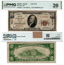 🇺🇸 TX 1929 $10 ♚♚ALPINE, TEXAS♚♚ THE FIRST NB  PMG VERY FINE 20 picture