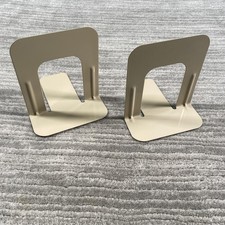 Vintage Metal Bookends Pair Beige Tan Smooth Shelf Supports Office Desk Library picture