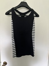 Athleta Black and White Stripe Ace Racer Tank Top Mesh Details Pockets Size M picture