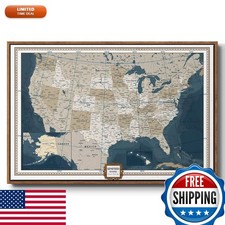 Renditions Gallery Colorful World Map Canvas Wall Art Silver Frame Push Pins picture