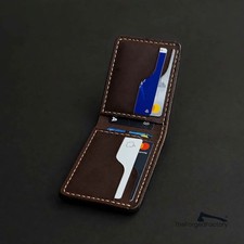 Men's Handmade Bifold Leather Wallet Genuine Full Grain Cowhide Multi Color Gift picture
