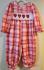 Marie Nicole Clothing Sz 18-24M Girls Pink Plaid Smocked LOVE Heart Romper NWT  picture